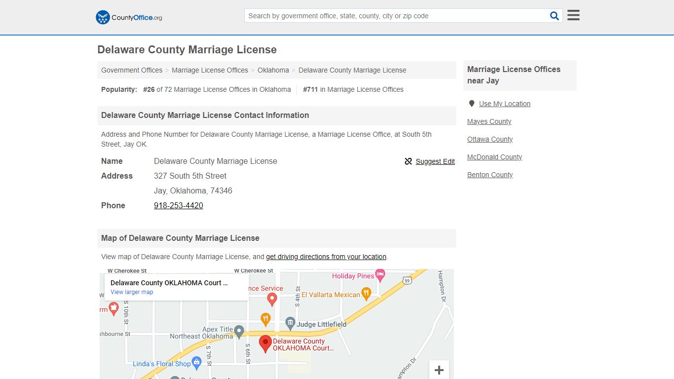 Delaware County Marriage License - Jay, OK (Address and Phone)
